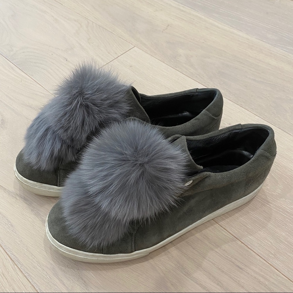 Here Now Grey Fur Accented Suede Sneakers